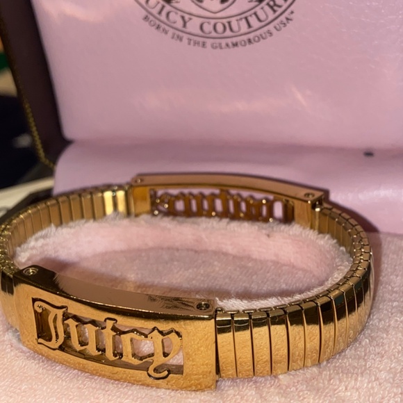 RARE Y2K NEW JUICY COUTURE GOLD NAMEPLATE ID BRACELET STRETCH BANGLE GOTHIC - Picture 3 of 8